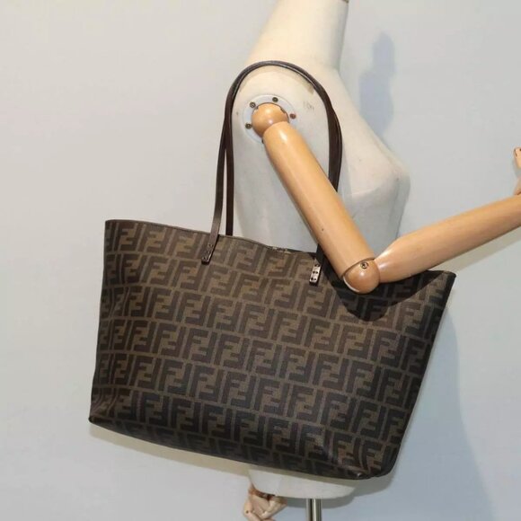 FENDI Zucca Canvas Tote Bag Brown Black gold - Picture 1 of 16
